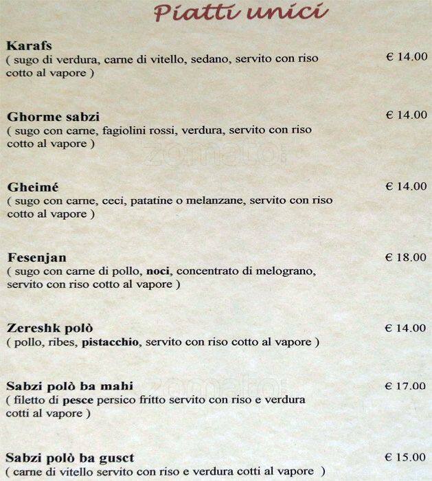 Menu di Sapori della Persia 