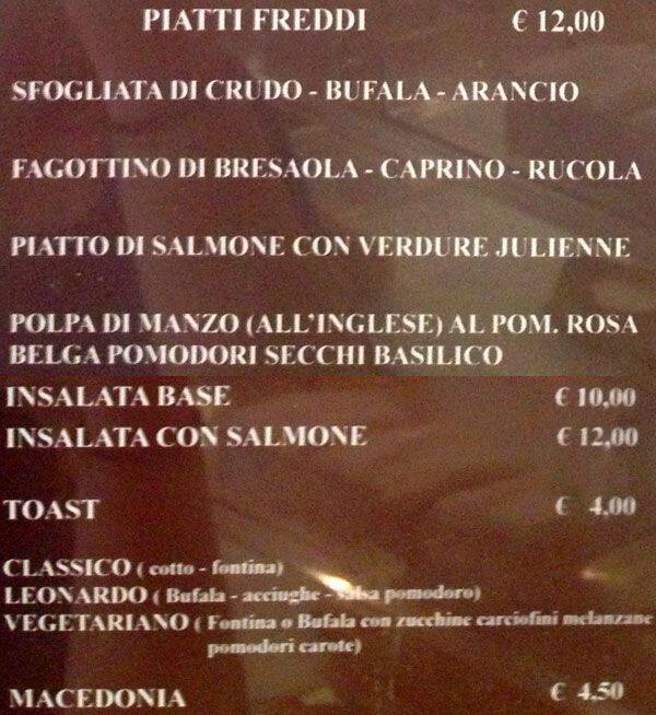 Menu di Leonardo 