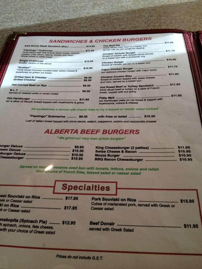 Flamingo menu