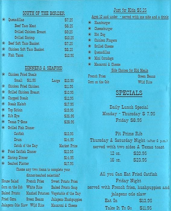 Menu at Texas Tradition steakhouse, Katy, Hwy Blvd 1306