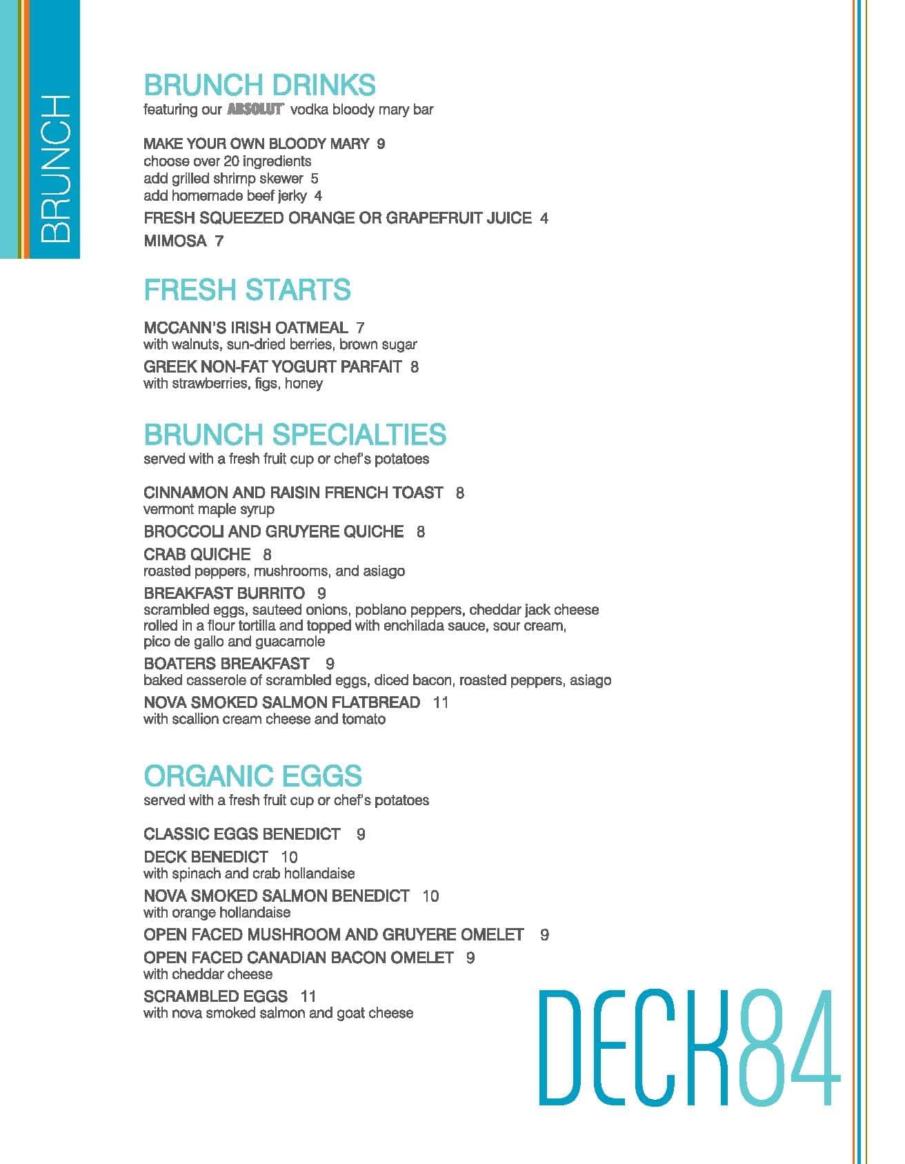 Menu at Deck 84 restaurant, Delray Beach