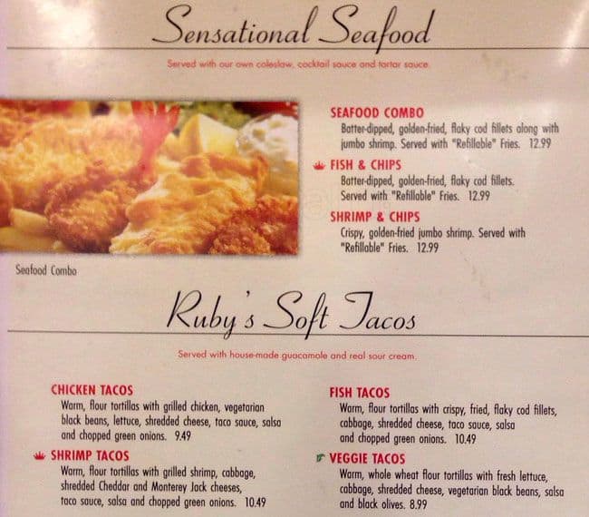 Ruby's Ac Menu Menu at Ruby's Diner restaurant, King of Prussia