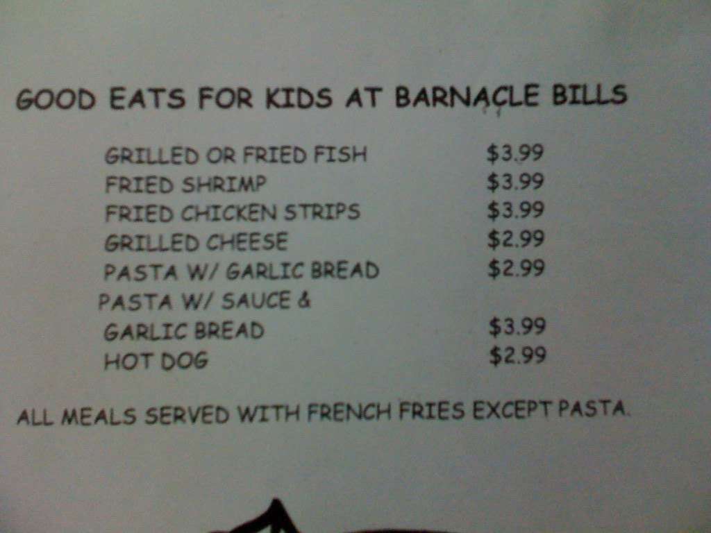 Barnacle Bill's Seafood Menu Urbanspoon/Zomato