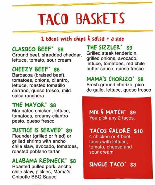 Menu at Taco Mama Edgewood restaurant, Homewood, Oxmoor Rd