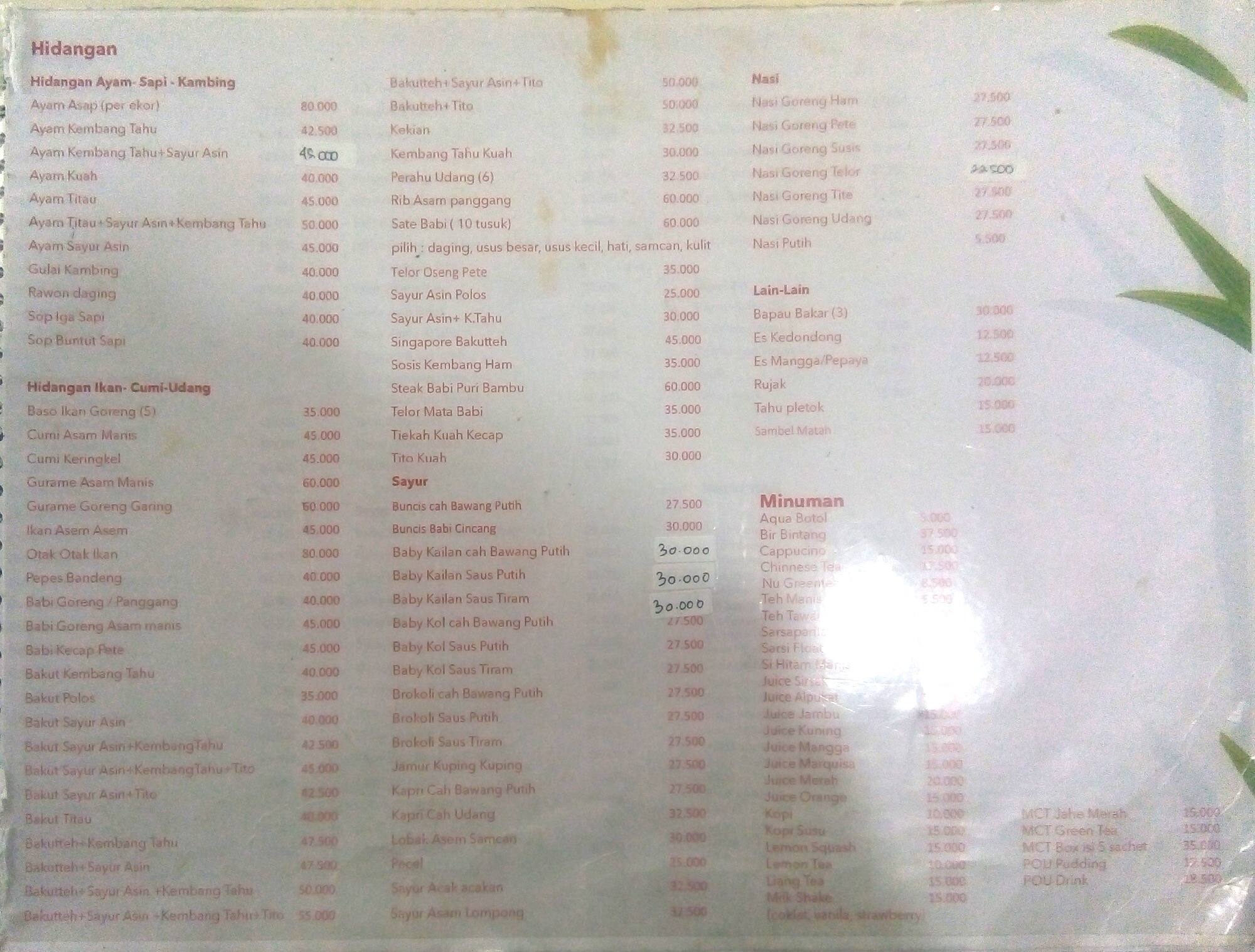 Menu at RM. Puri Bambu restaurant, Bandung