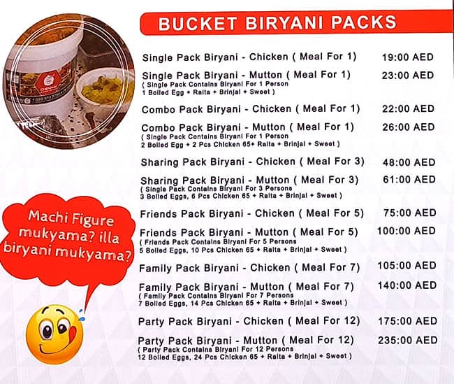 Menu of Chennai Bucket Biryani, Abu Shagara, Sharjah