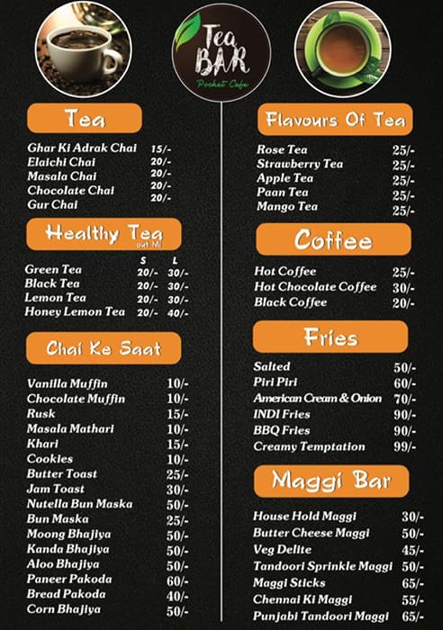 Menu of Tea Bar - The Pocket Friendly Cafe, College Road, Nashik