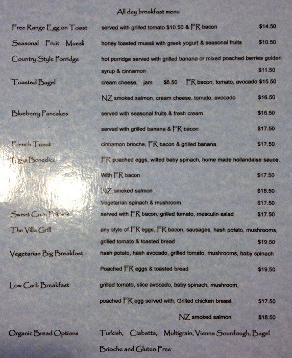 Villa Coffee House Menu, Menu for Villa Coffee House, Birkenhead