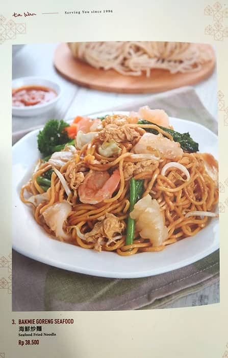 Menu at Ta Wan, Mall Taman Anggrek restaurant, West Jakarta