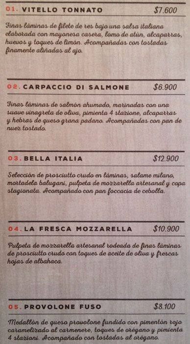 Stgo Roma menu