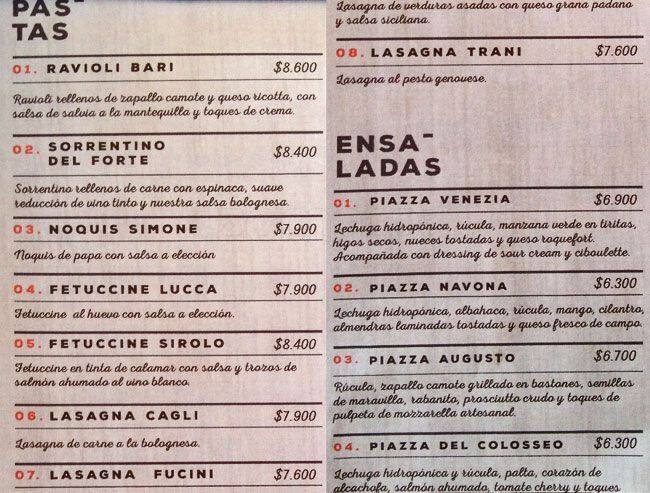 Stgo Roma menu