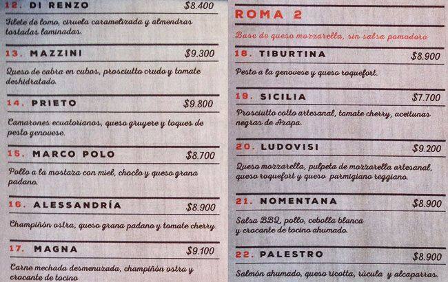 Stgo Roma menu