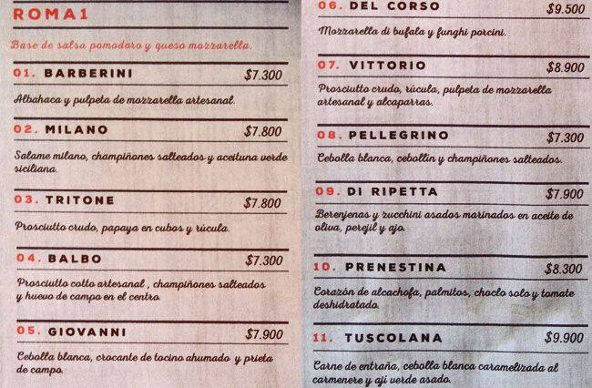 Stgo Roma menu