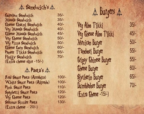 hogwarts cafe menu