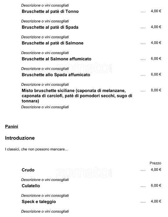 Menu di Calice DiVino 