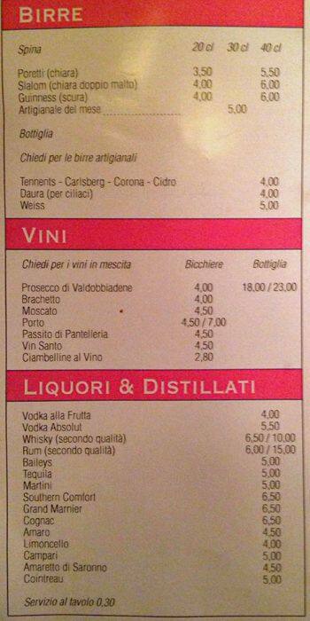 Menu di Big Hilda pub 