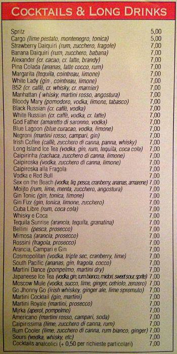 Menu di Big Hilda pub 