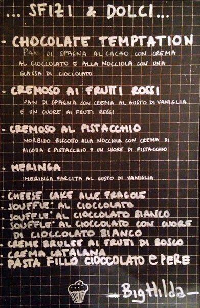 Menu di Big Hilda pub 