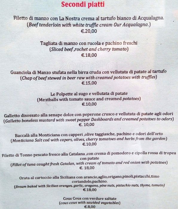Menu di Mangiafuoco 