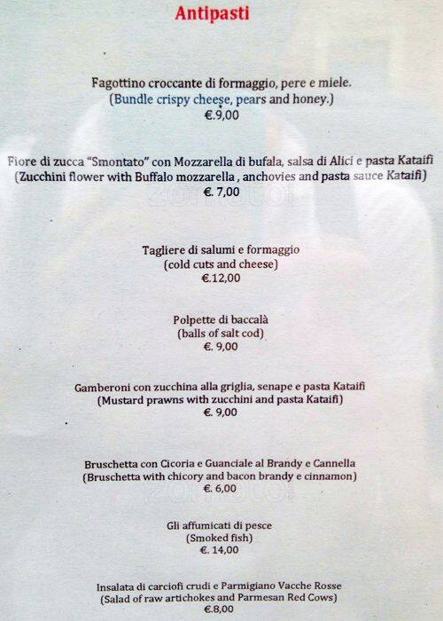 Menu di Mangiafuoco 