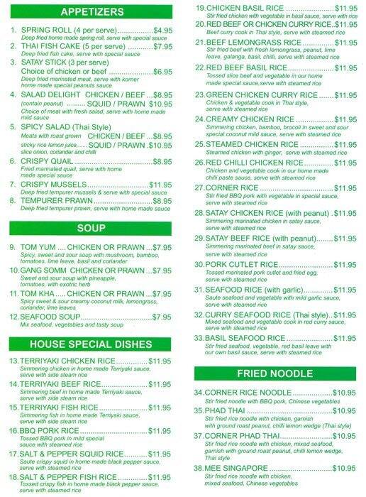 Corner Cafe Menu, Menu for Corner Cafe, Perth CBD, Perth Urbanspoon