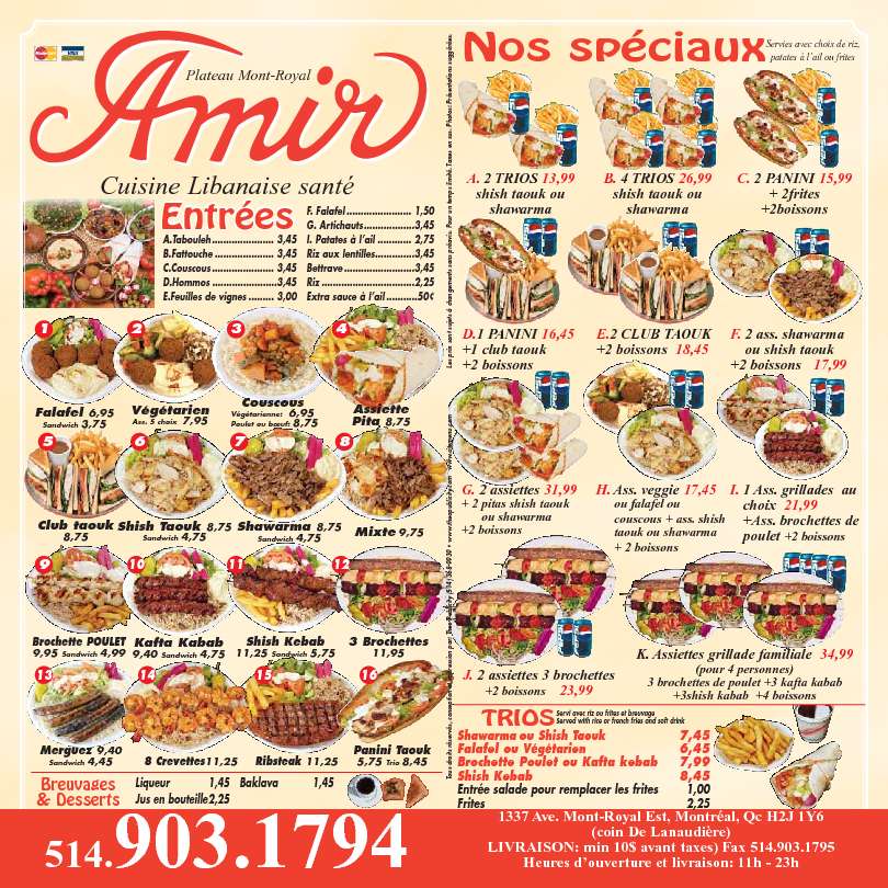 Menu de Amir (Mont-Royal)