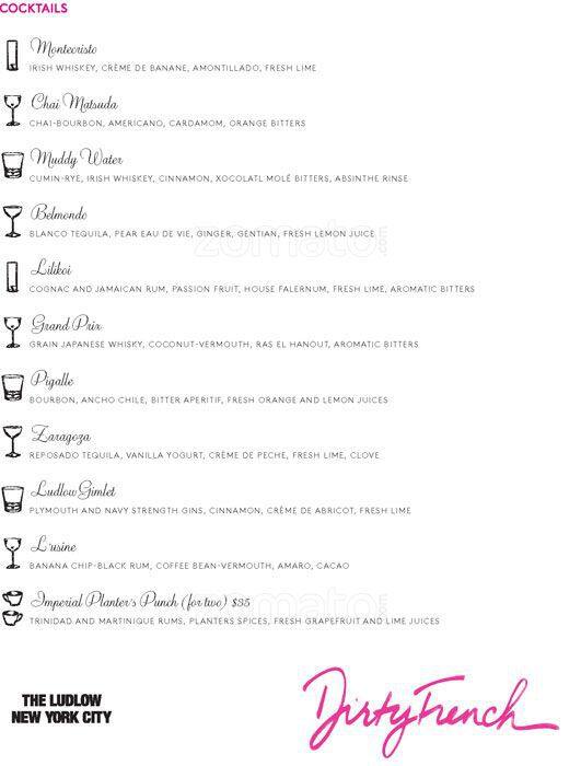 Menu at Dirty French restaurant, New York City