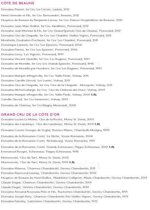 Menu at Dirty French restaurant, New York City