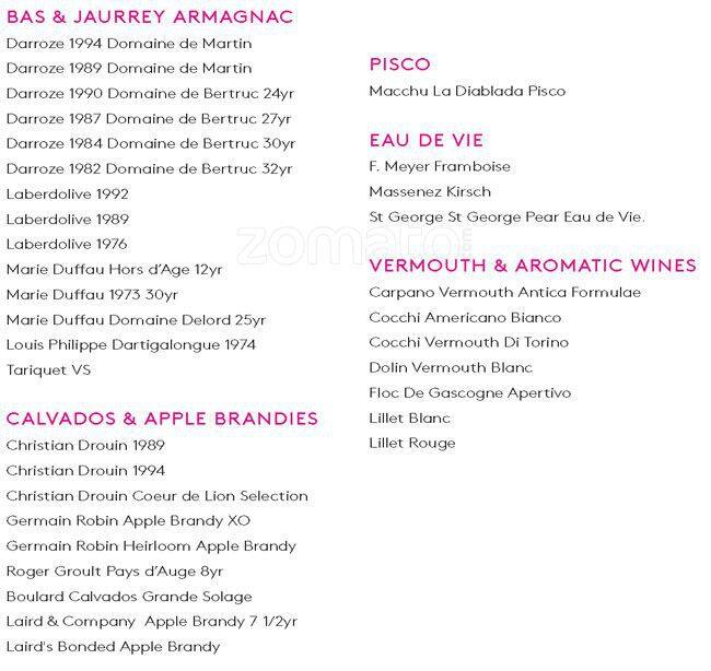 Menu at Dirty French restaurant, New York City