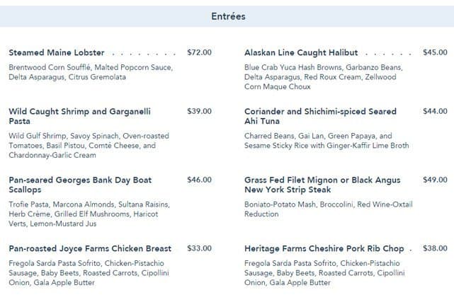 Menu At Narcoossee's Restaurant, Orlando, Disney's Grand Floridian