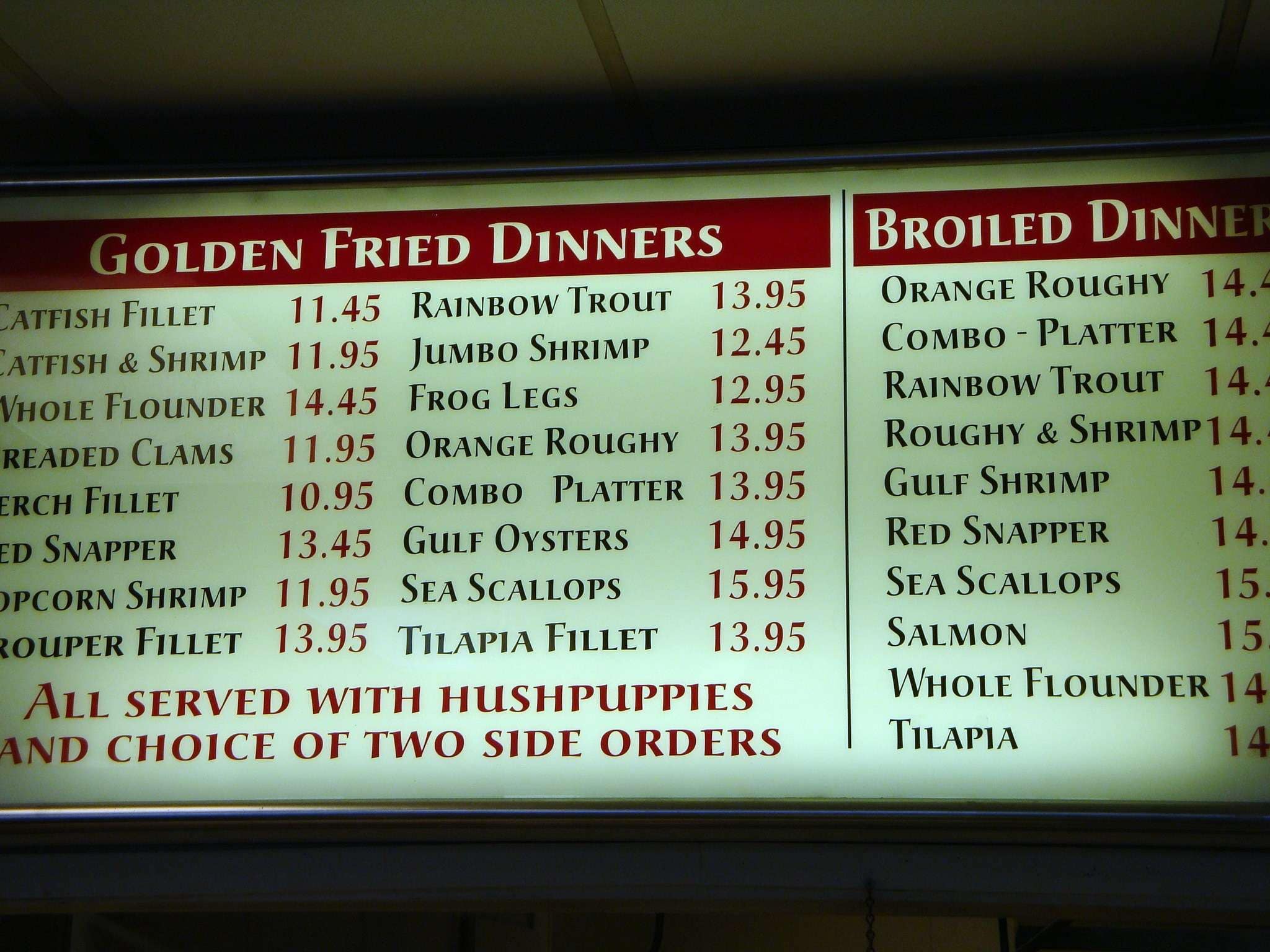 Menu at White River Fish Market restaurant, Tulsa, N Sheridan Rd