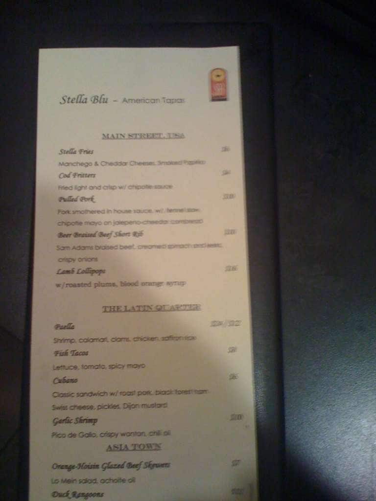 Menu at Stella Blu pub & bar, Nashua, 70 E Pearl St