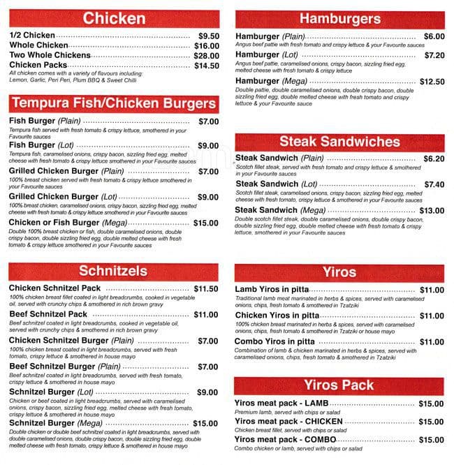 Tasty Bites Menu, Menu for Tasty Bites, Colonel Light Gardens, Adelaide