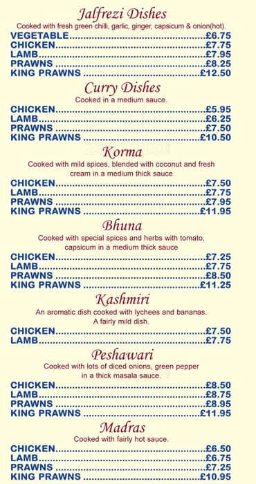 Menu at Samrat Indian Restaurant, London, 52 Pitshanger Ln