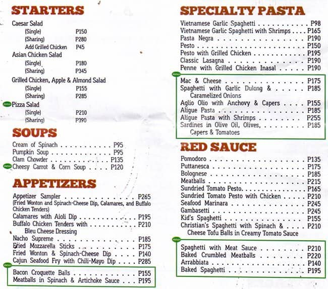 Spaghetti House Menu Rarotonga at Ben Davis blog