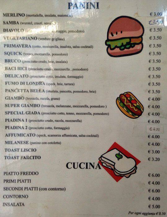 Menu di Bar la Giada 