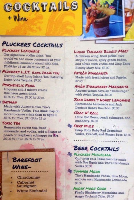 Menu at Pluckers Wing pub & bar, Allen