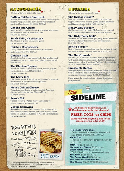 Menu at Pluckers Wing Bar, Addison, Belt Line Rd 520