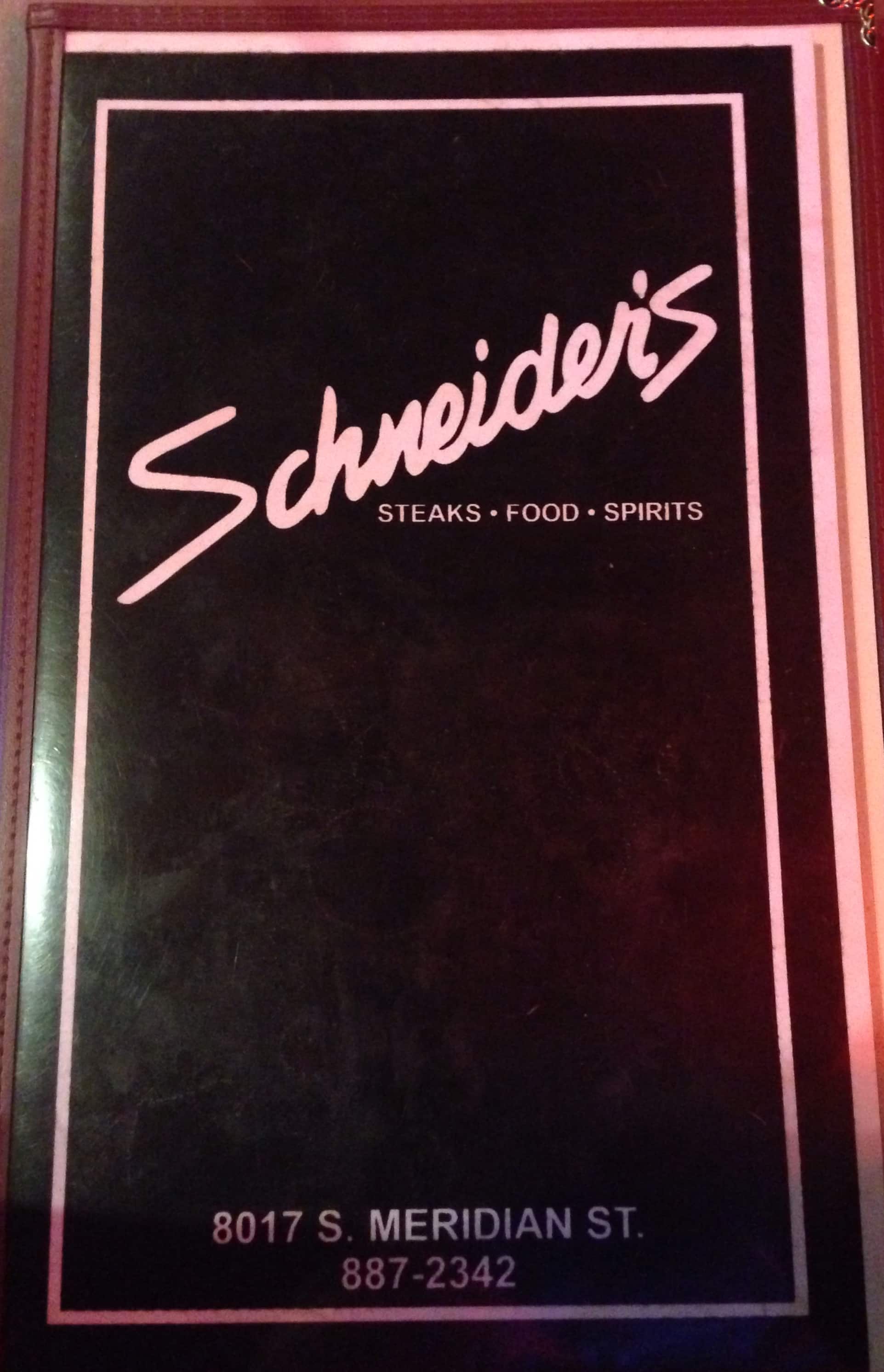 Menu at Schneider's Pub, Indianapolis