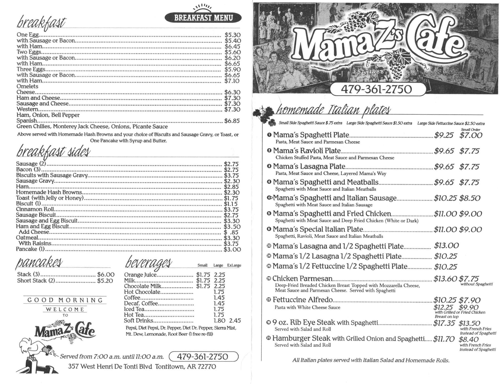 Mama Z's Cafe Menu, Menu for Mama Z's Cafe, Springdale, Northwest ...