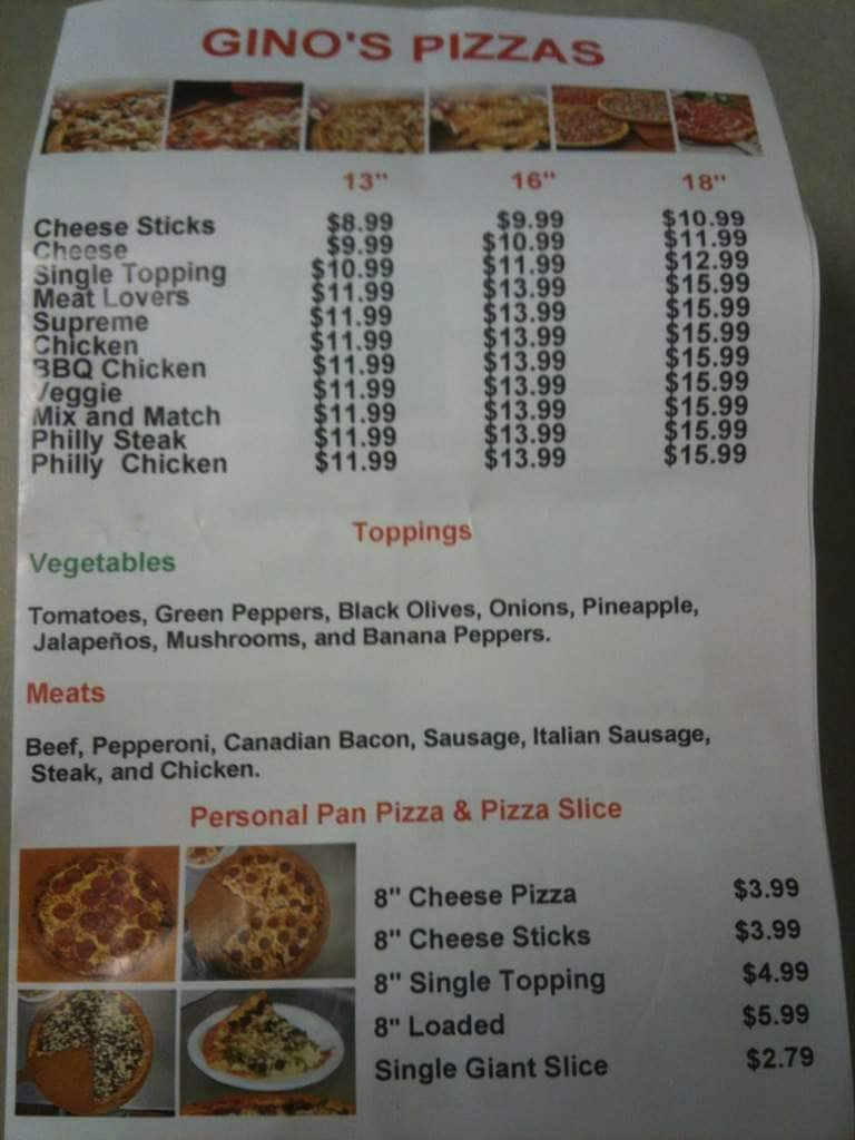 Online Menu of Ginos Pizzeria & Philly Steaks Restaurant, Little Rock ...