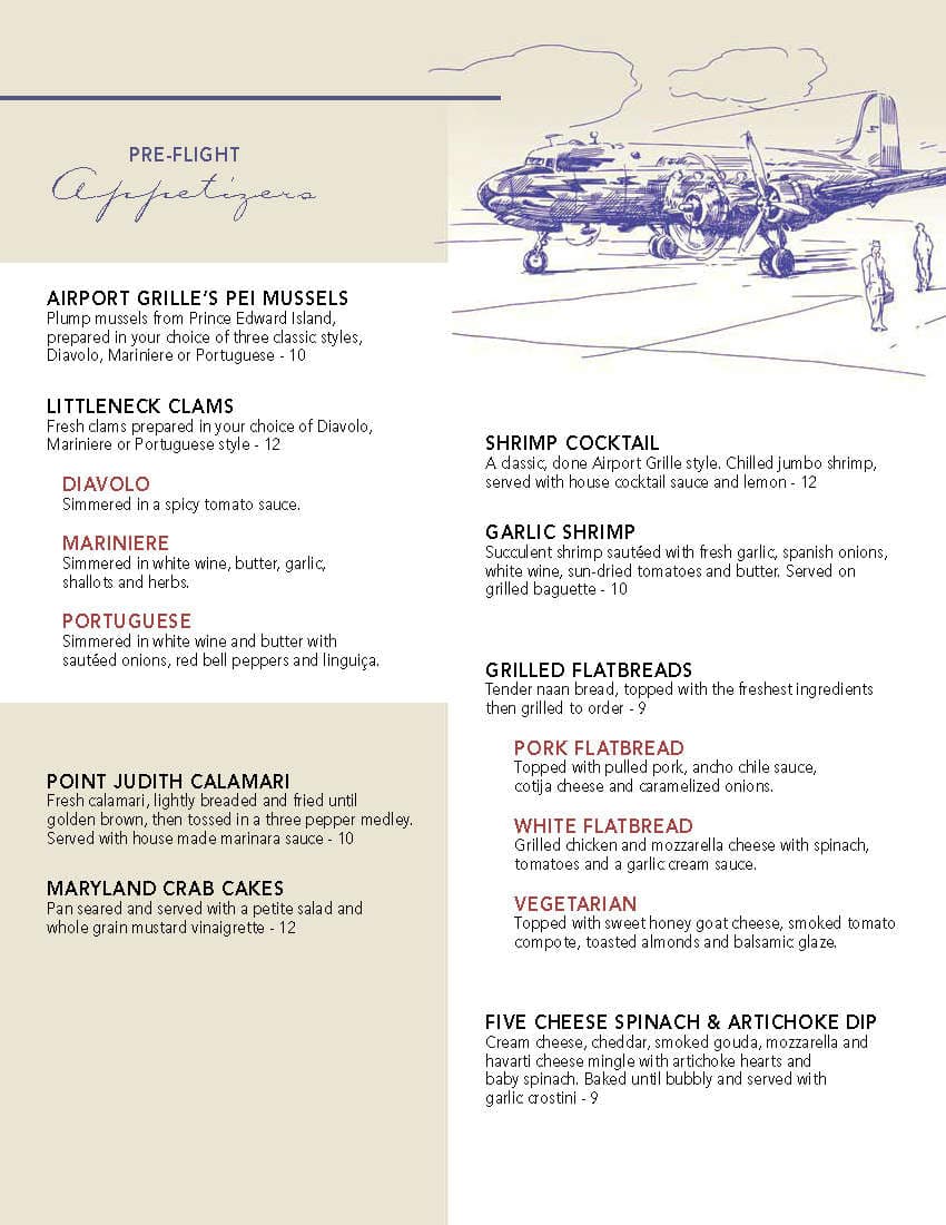 Airport Grille Menu, Menu for Airport Grille, New Bedford, New Bedford