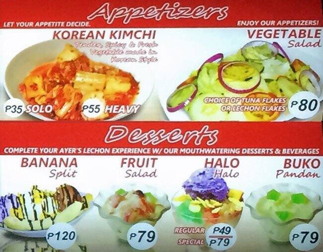 Menu at Ayers Lechon House restaurant, LapuLapu City