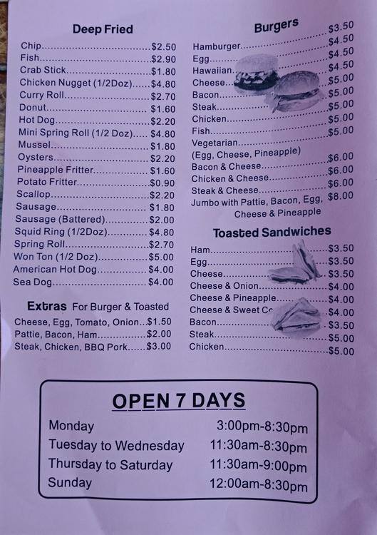 Menu at Smart Horse Takeaways restaurant, Auckland