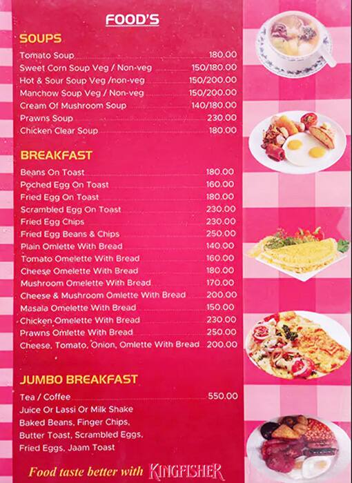 Menu Of Cafe Goa Calangute Goa