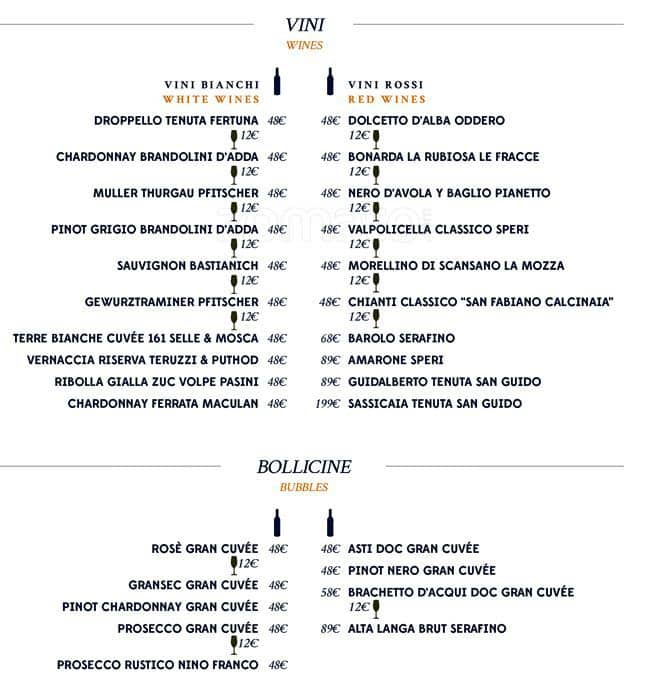 Menu di Terrazza Aperol 