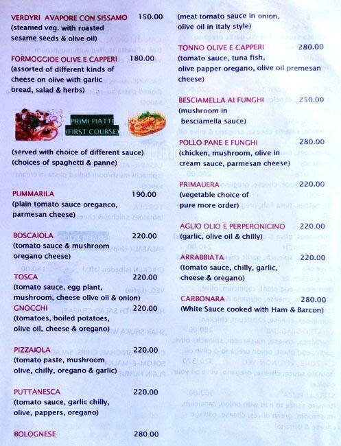 Oasis Hotel & Restaurant menu
