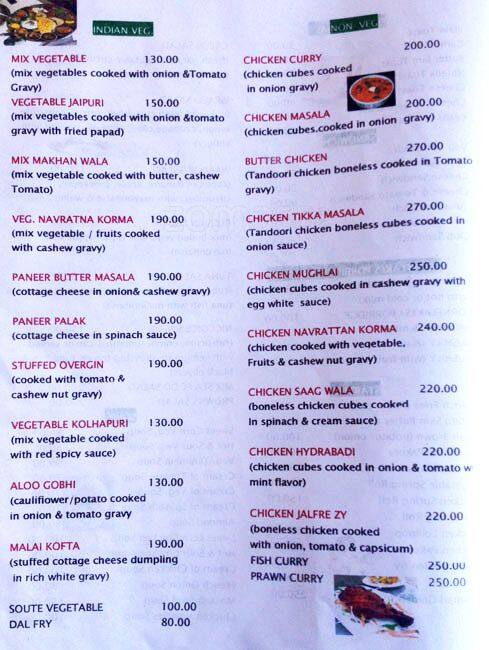 Oasis Hotel & Restaurant menu