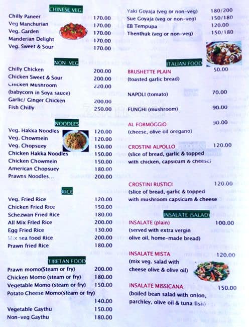 Oasis Hotel & Restaurant menu
