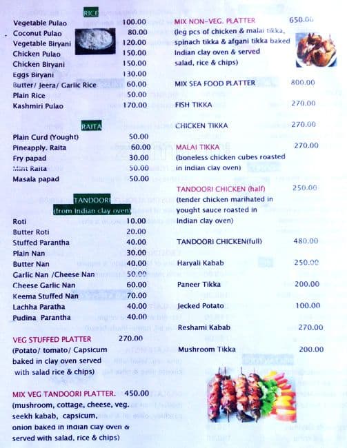 Oasis Hotel & Restaurant menu